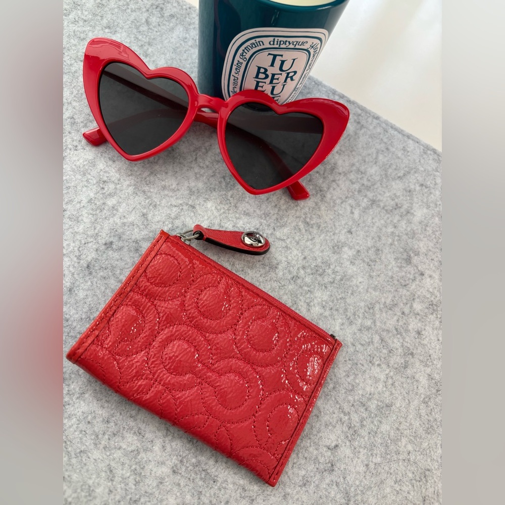 Coach - patent coral Mini Skinny change wallet with embossed C pattern